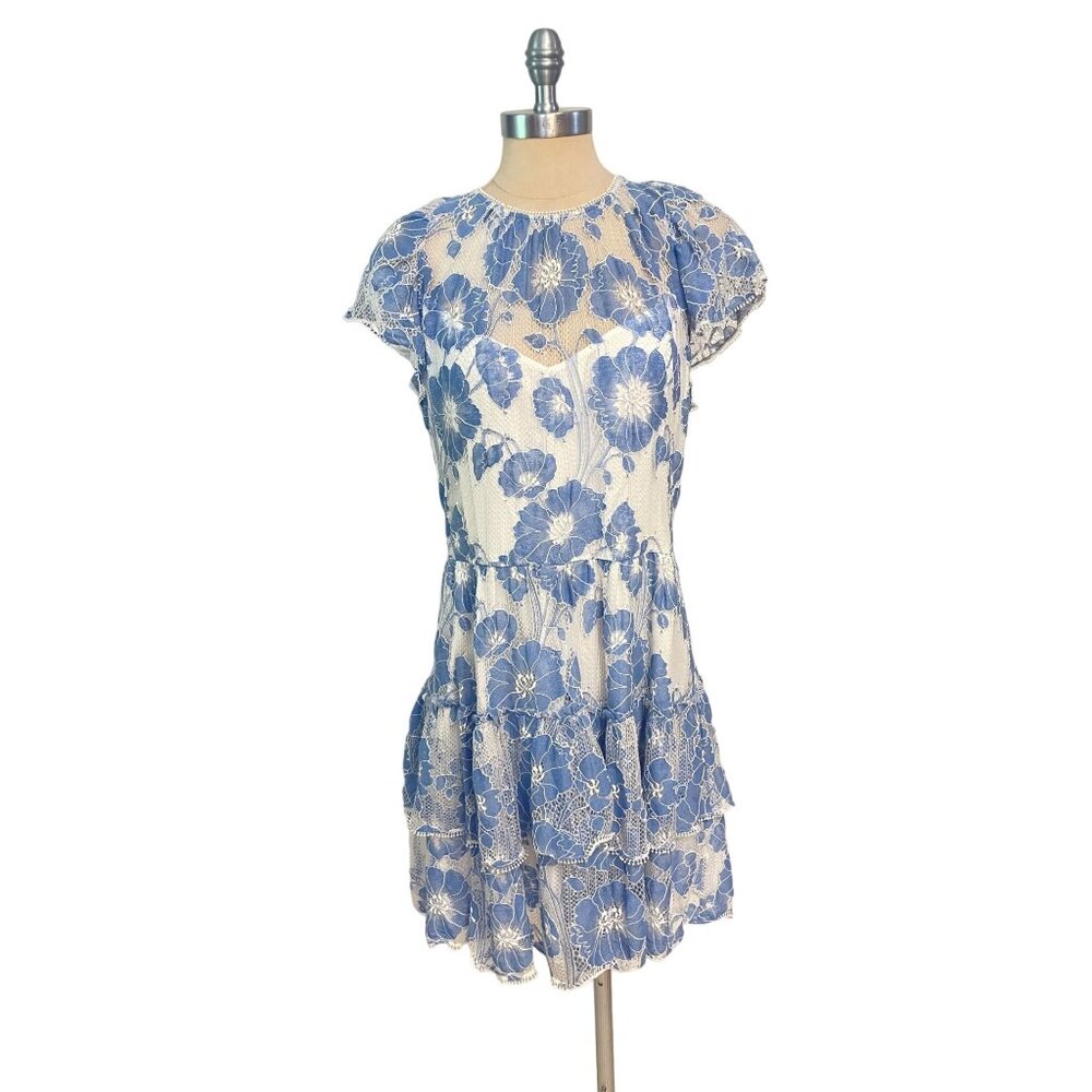 ML MONIQUE LHUILLIER Floral Print Lace Mini Dress Size 14 Fits 12 NWT